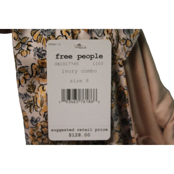 New Free People BOHEME MINI DRESS Women Size 8 Dress Beige Yellow Floral - Picture 14 of 15